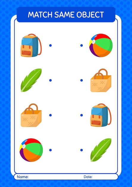 Premium Vector | Match with same object game summer icon worksheet for ...