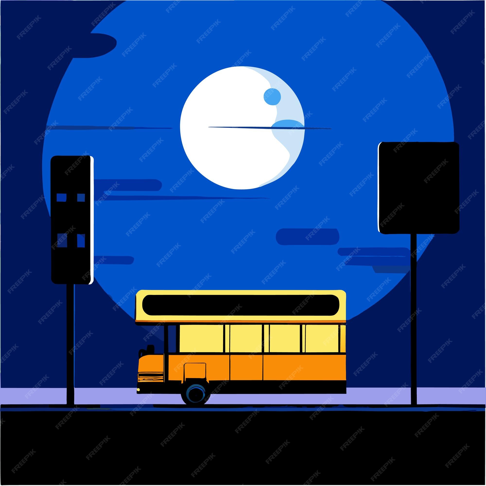 Premium Vector | Moon night view at a bus stop station illustration