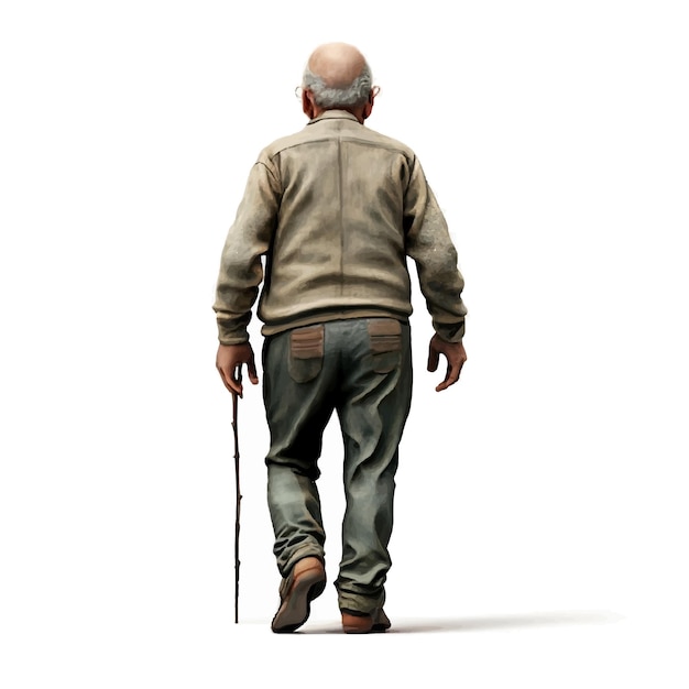 Premium Vector | Old man walking back view