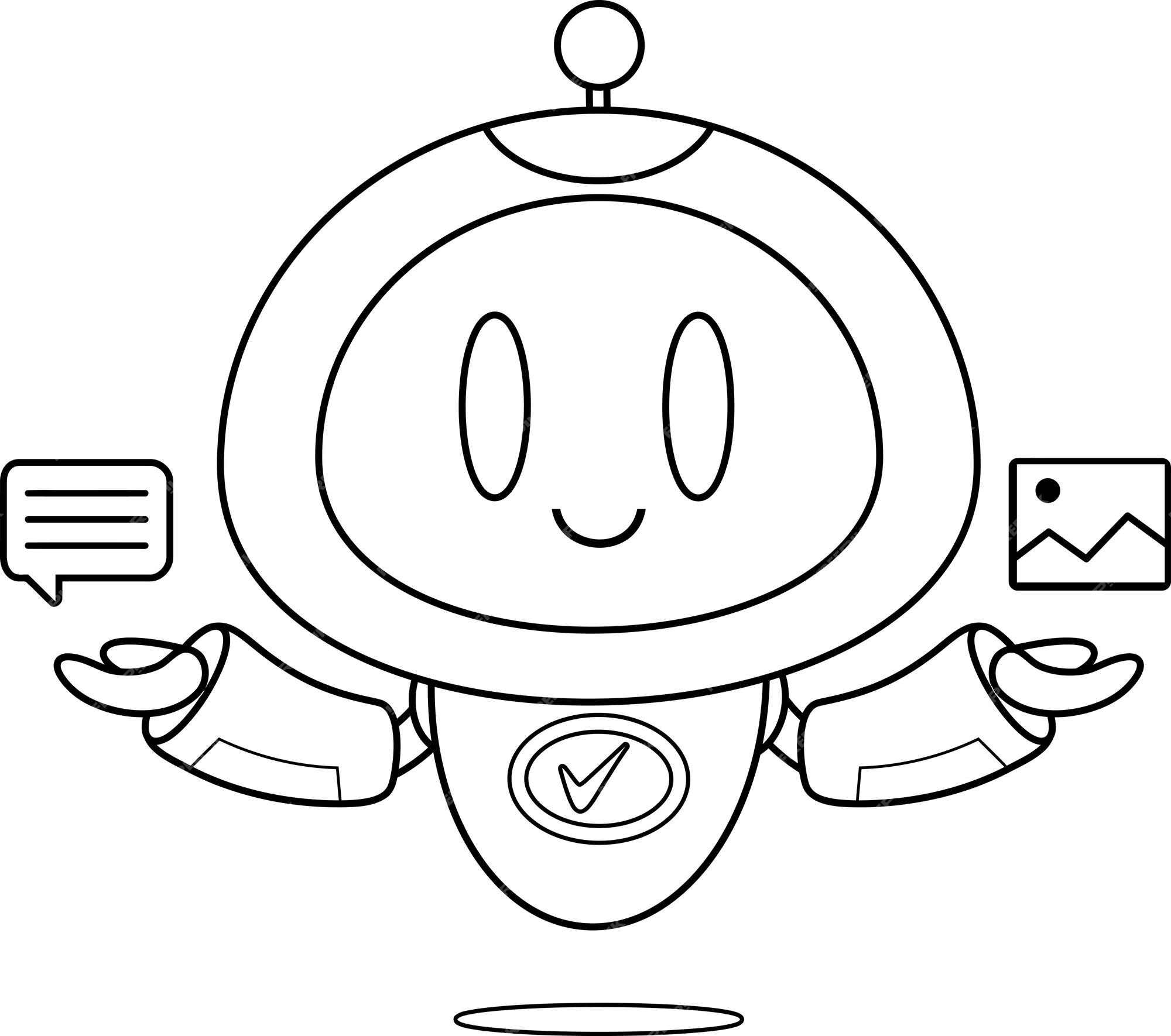 Premium Vector | Outlined AI Robot Chat Bot Cartoon Character Creates A ...