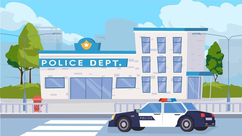 Premium Vector | Police department building exterior concept in flat ...