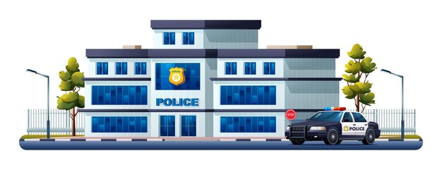 Premium Vector | Police station building with patrol car police ...