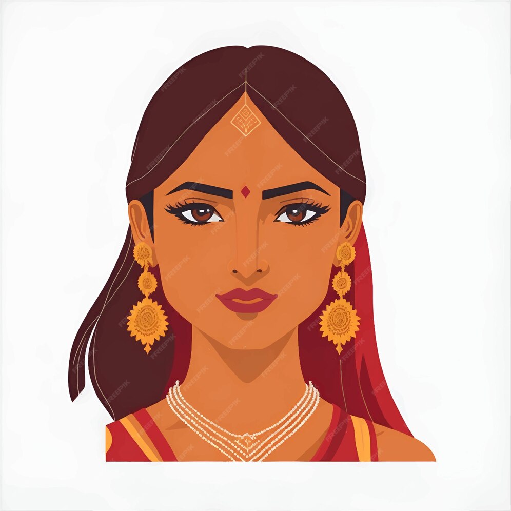 Premium Vector | Portrait of Indian traditional style beautiful girl ...