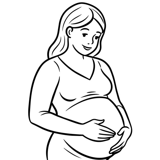 Pregnant woman holding her belly black and white illustration | Premium ...