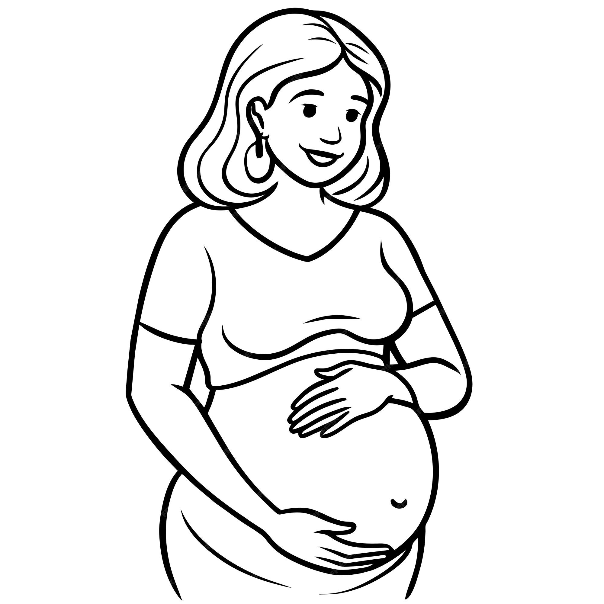 Premium Vector | Pregnant woman holding her belly black and white ...