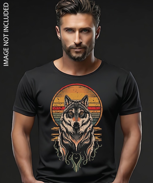 Premium Vector | Retro sunset style wild wolf tshirt design wolf head ...