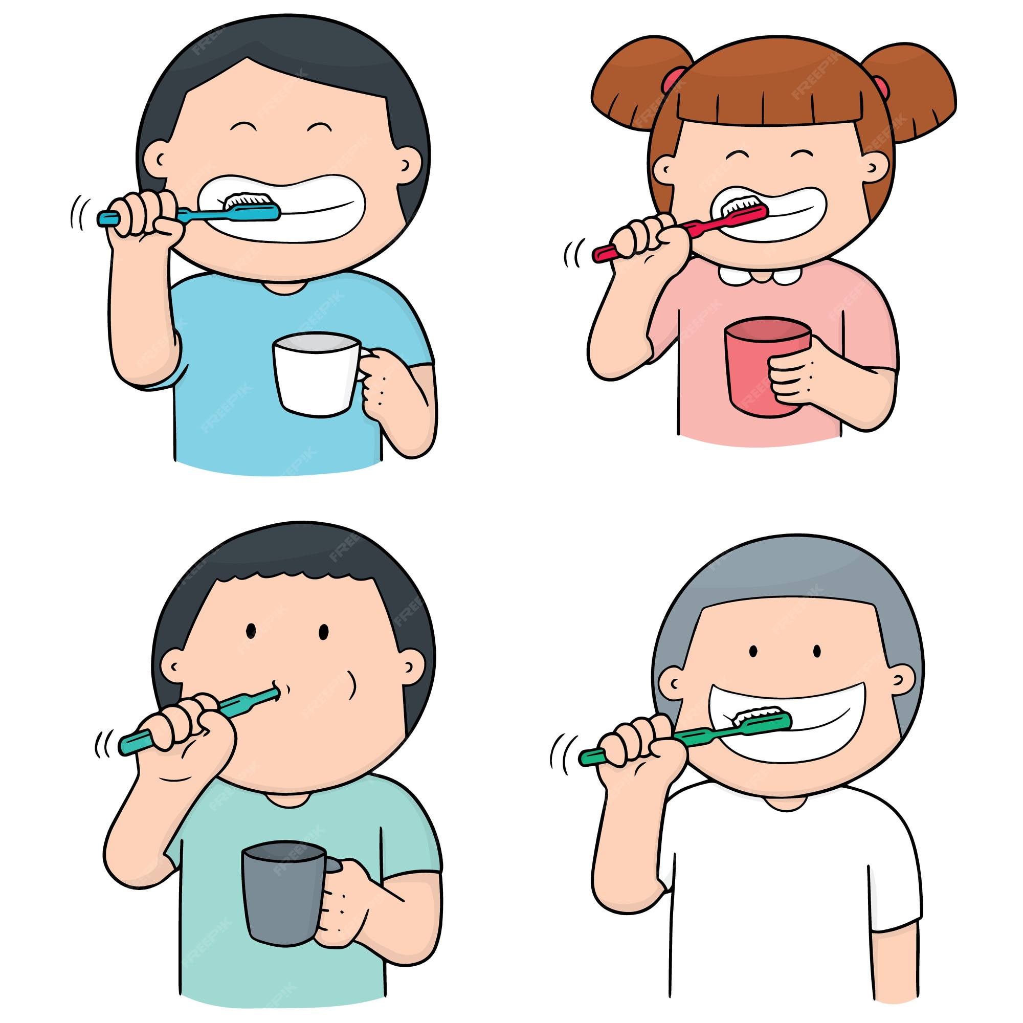 Premium Vector | Set of children brushing teeth