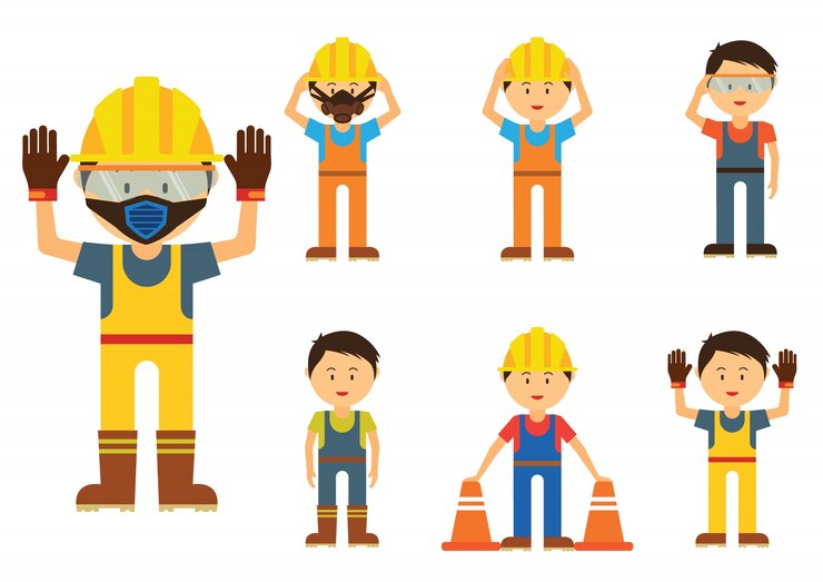 Premium Vector | Set of men showing to use protection in the industry ...