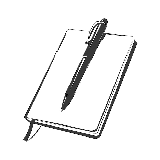 Silhouette notebook and pen black color only | Premium AI-generated vector