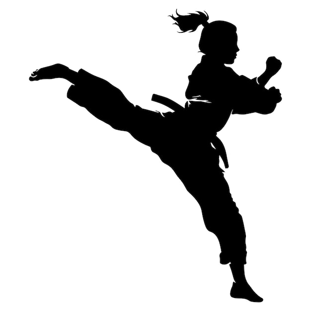 Premium Vector | Silhouette tae kwon do or karate girl kick full body ...