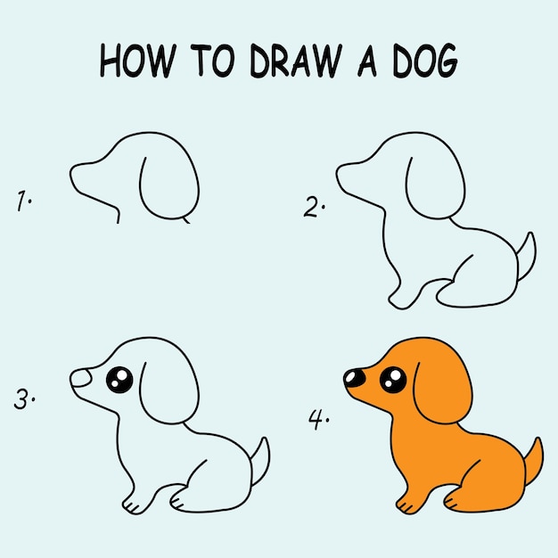 Premium Vector | Step by step to draw a dog drawing tutorial a dog ...