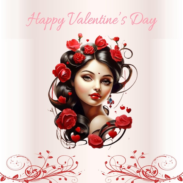 Premium Vector | Vector happy valentines day with girl and hearts ...