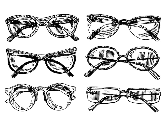 Premium Vector | Vector set of sketch glasses eyeglass frames tshirt ...