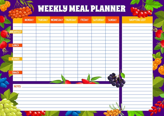 Premium Vector | Weekly meal planner with ripe farm berries