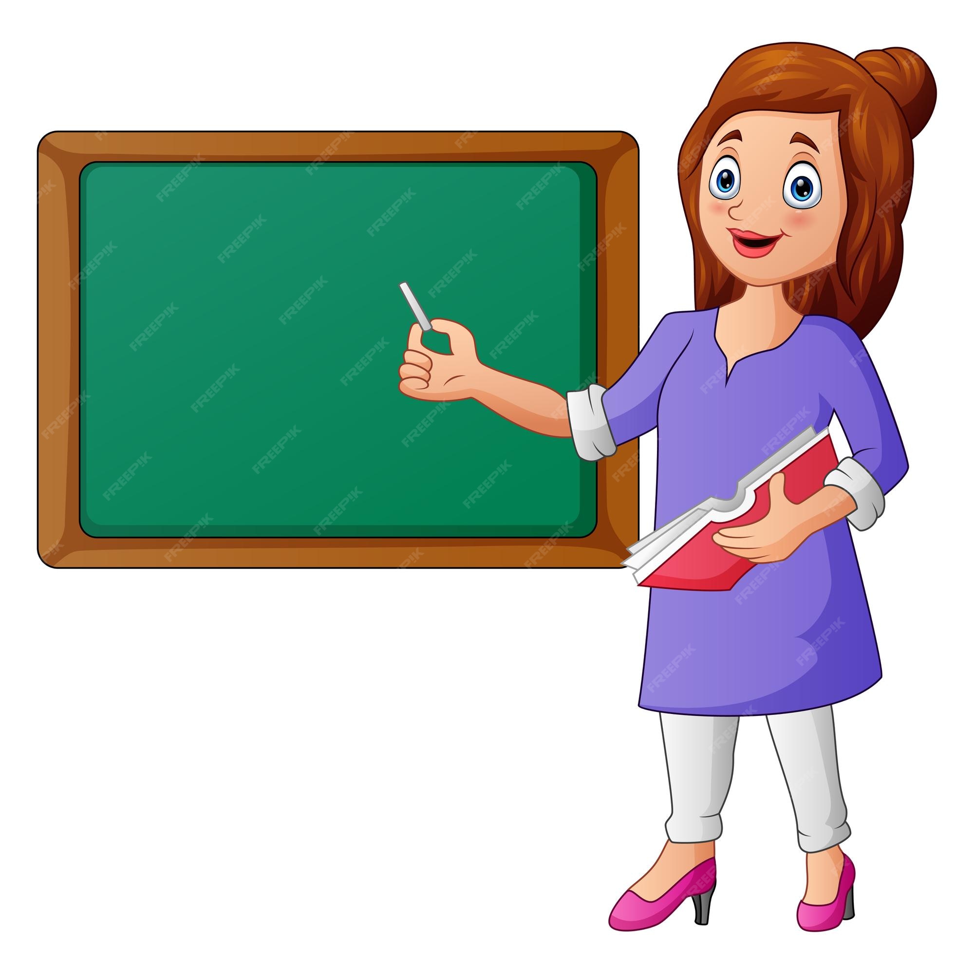 Premium Vector | A woman teacher with pointer and chalkboard