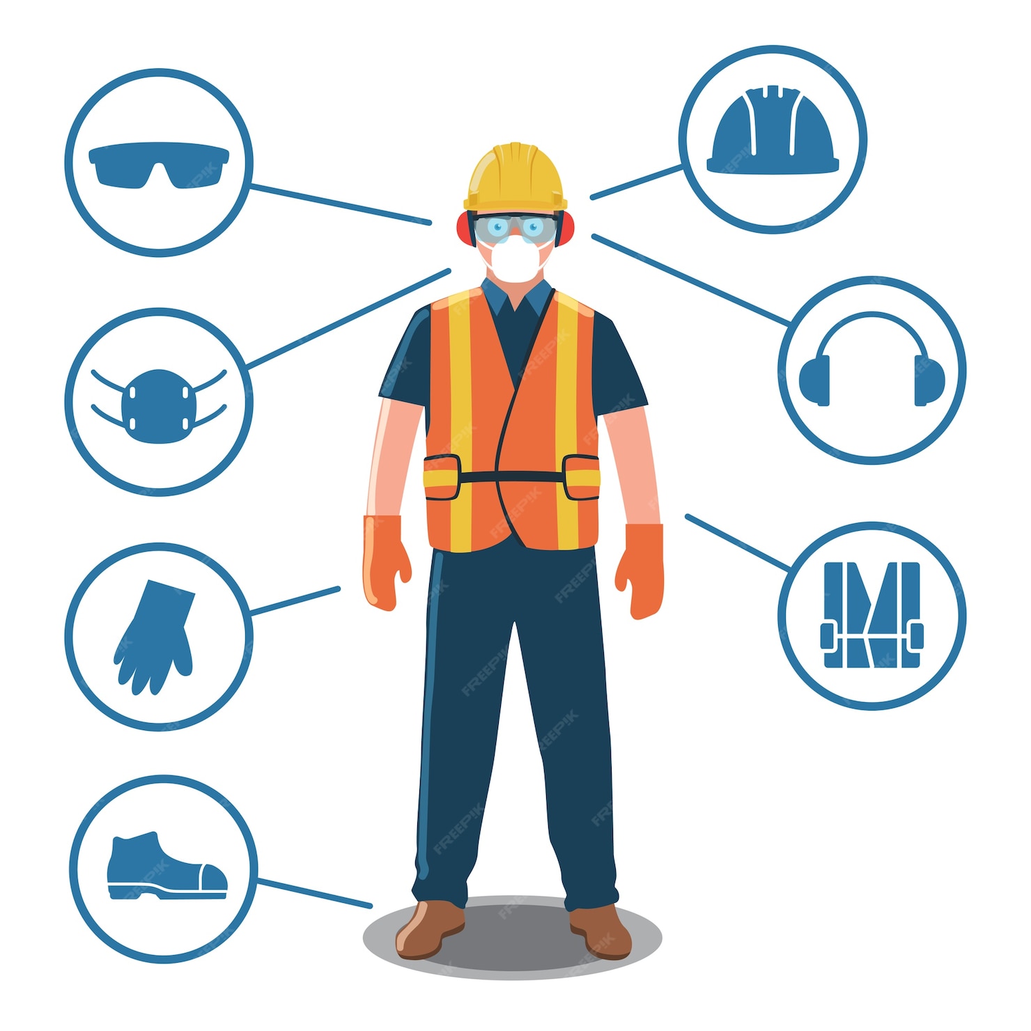 Premium Vector | Worker with Personal Protective Equipment and Safety Icons