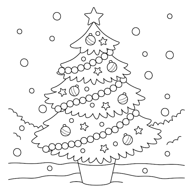 Árbol de navidad página para colorear para niños | Vector Premium