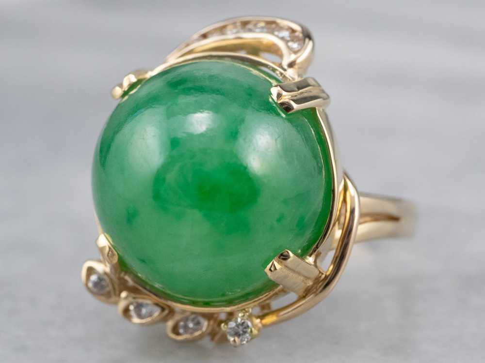 18K Gold Jade and Diamond Cocktail Ring - image 3