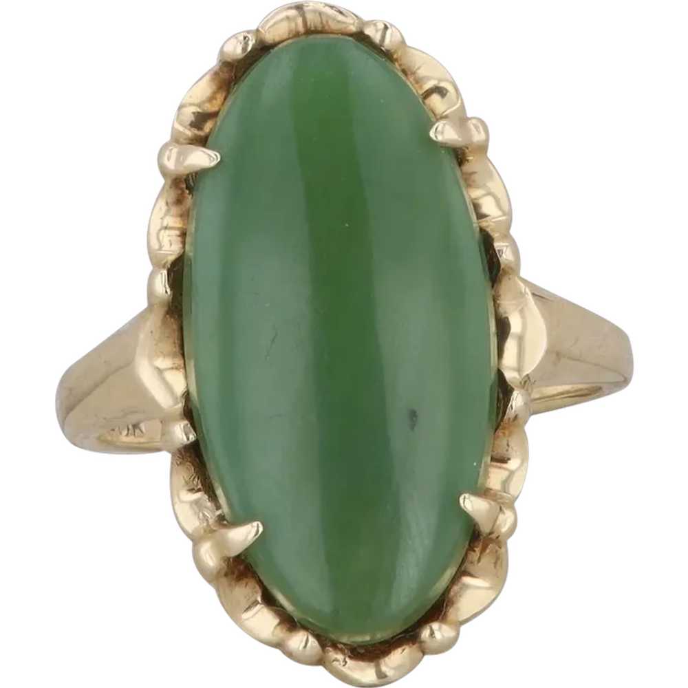 10k Yellow Gold Oval Jade Ring - image 1