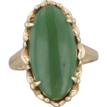 10k Yellow Gold Oval Jade Ring - image 1