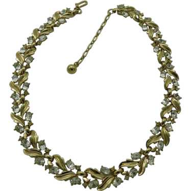 Lovely Trifari Rhinestone Leaf Necklace Gold tone - image 1