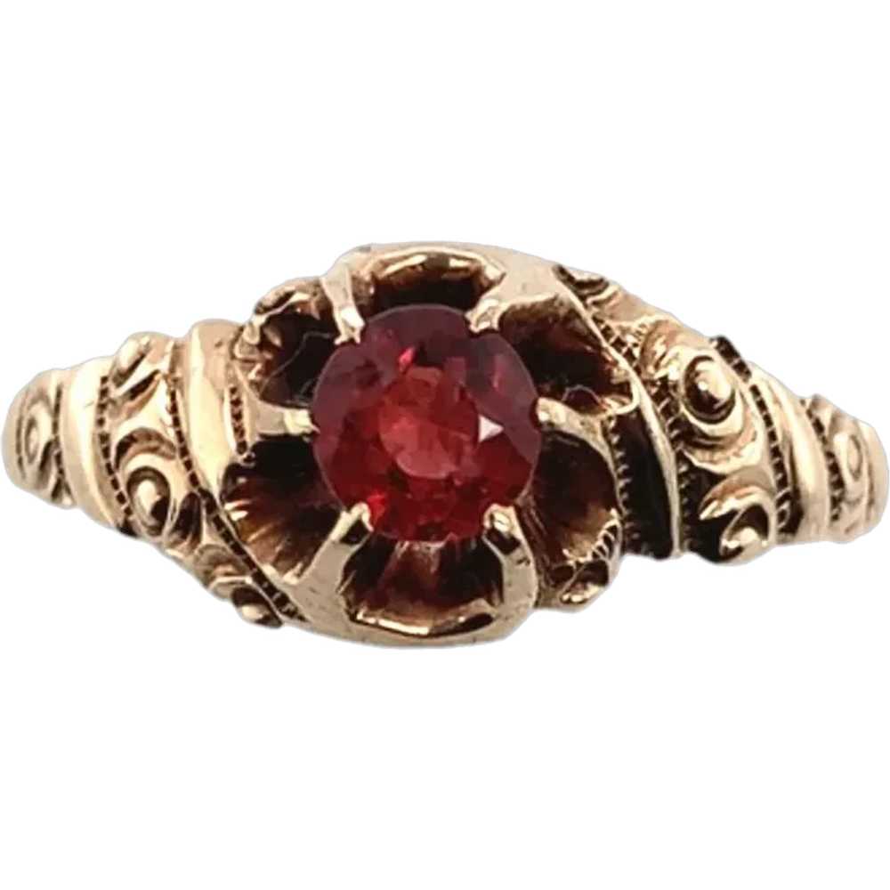 Victorian 10K Rose Gold Garnet Belcher Ring - image 1