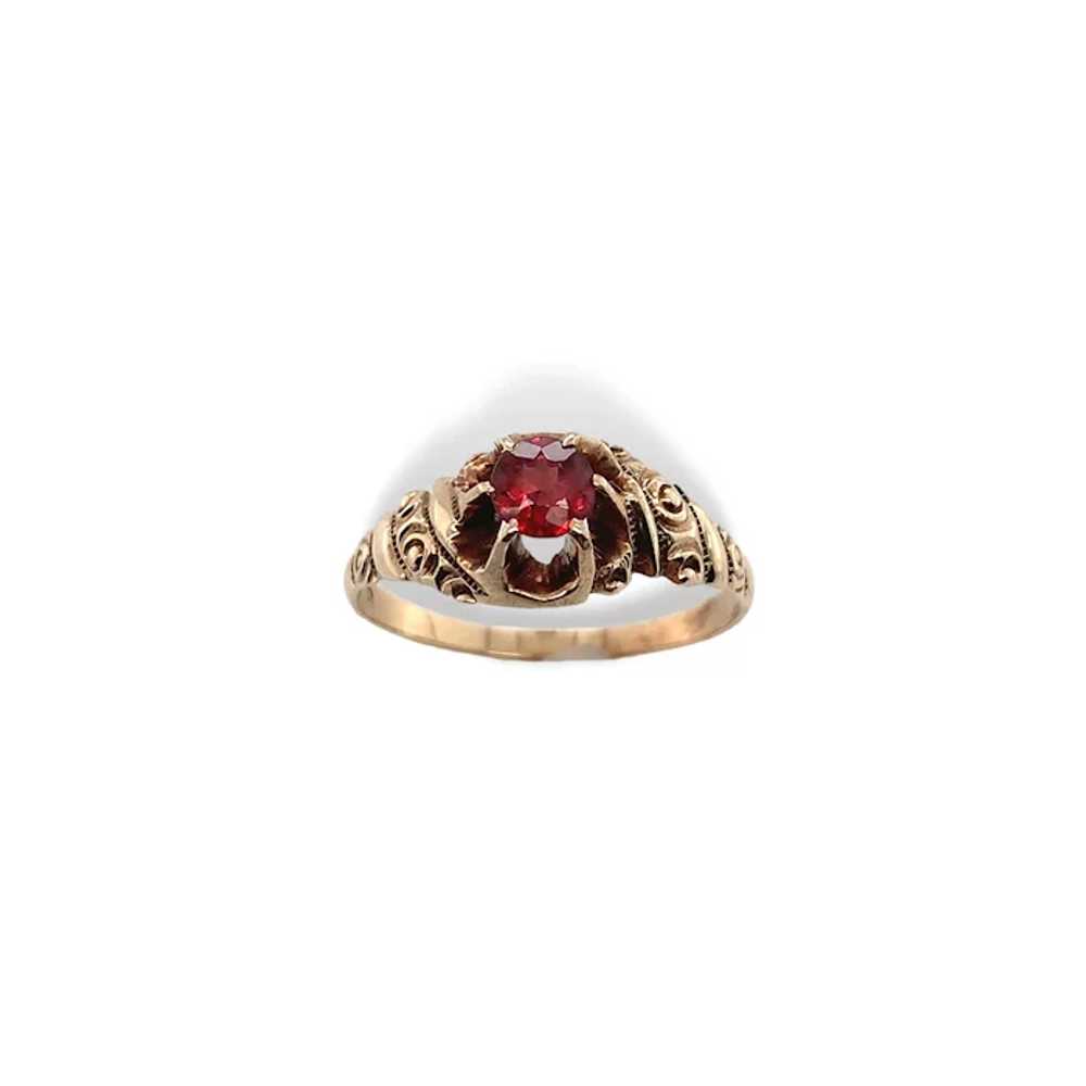 Victorian 10K Rose Gold Garnet Belcher Ring - image 2