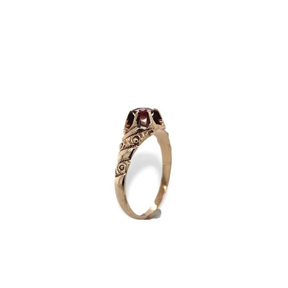 Victorian 10K Rose Gold Garnet Belcher Ring - image 4