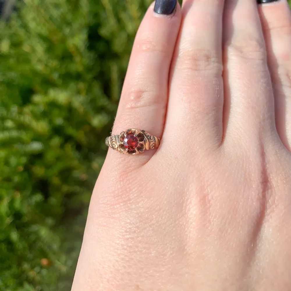 Victorian 10K Rose Gold Garnet Belcher Ring - image 8