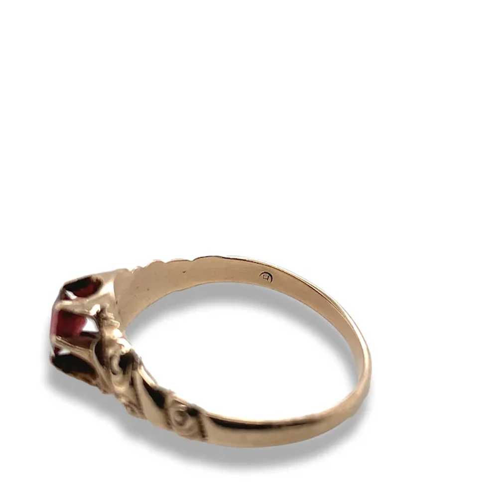 Victorian 10K Rose Gold Garnet Belcher Ring - image 9