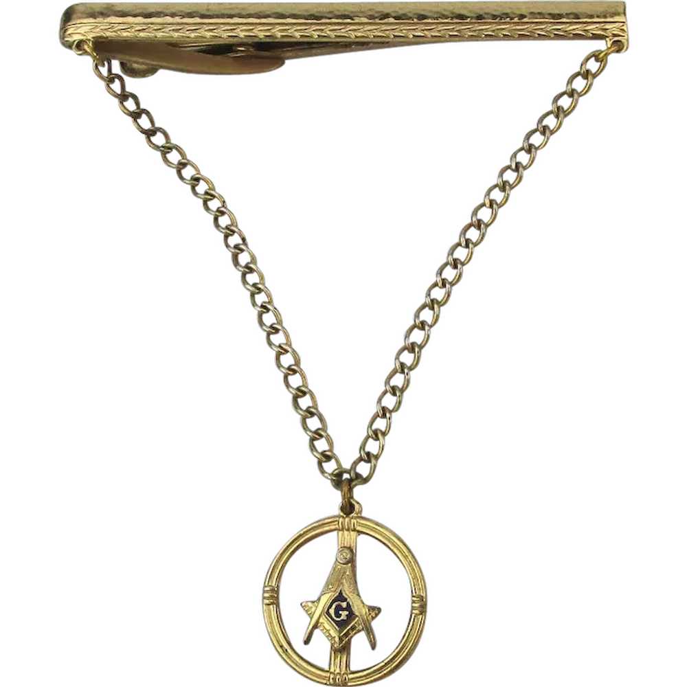 Masonic Hickok Tie Clasp w/ Chain Mason Symbol - image 1