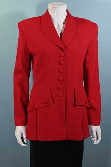 Vintage 80s Red Wool Long Fitted Blazer, Sunny Nam