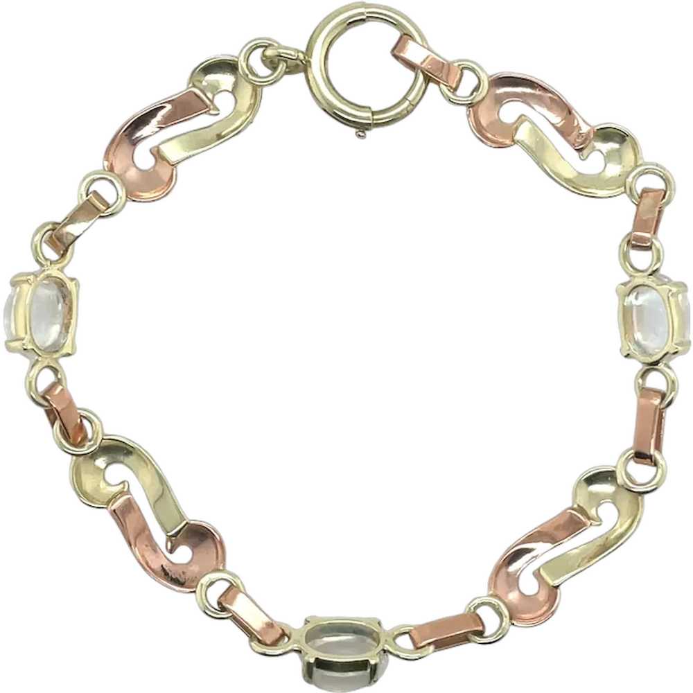 Retro 14K Rose and Green Gold Moonstone Bracelet - image 1