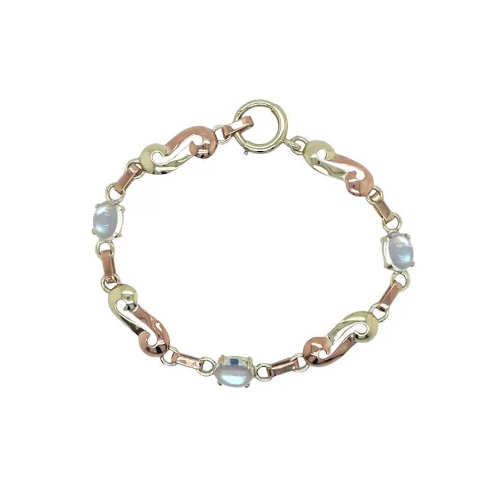 Retro 14K Rose and Green Gold Moonstone Bracelet - image 2