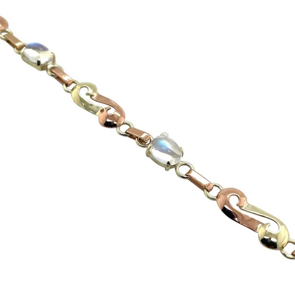 Retro 14K Rose and Green Gold Moonstone Bracelet - image 3