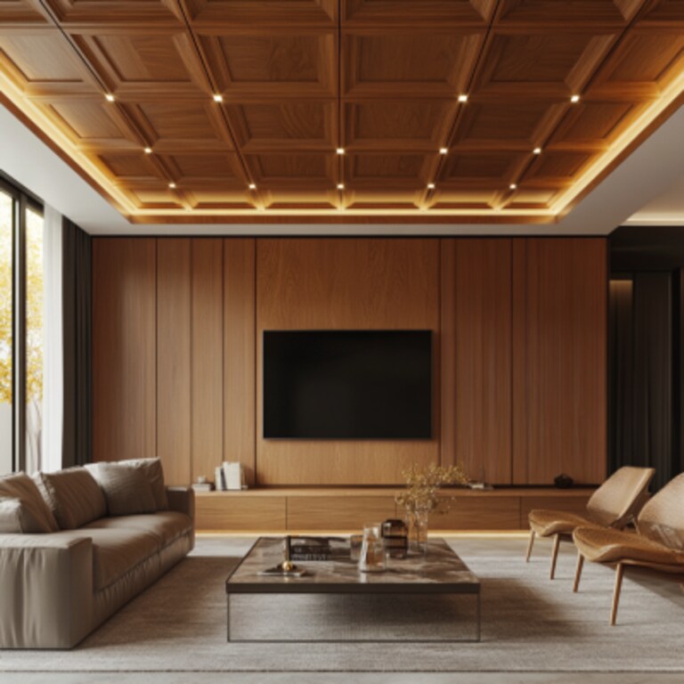 Classic Rectangular Wooden Single-Layered Ceiling Design