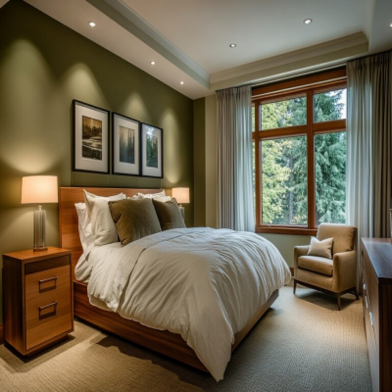 Contemporary Olive Green Bedroom Wall Paint Design