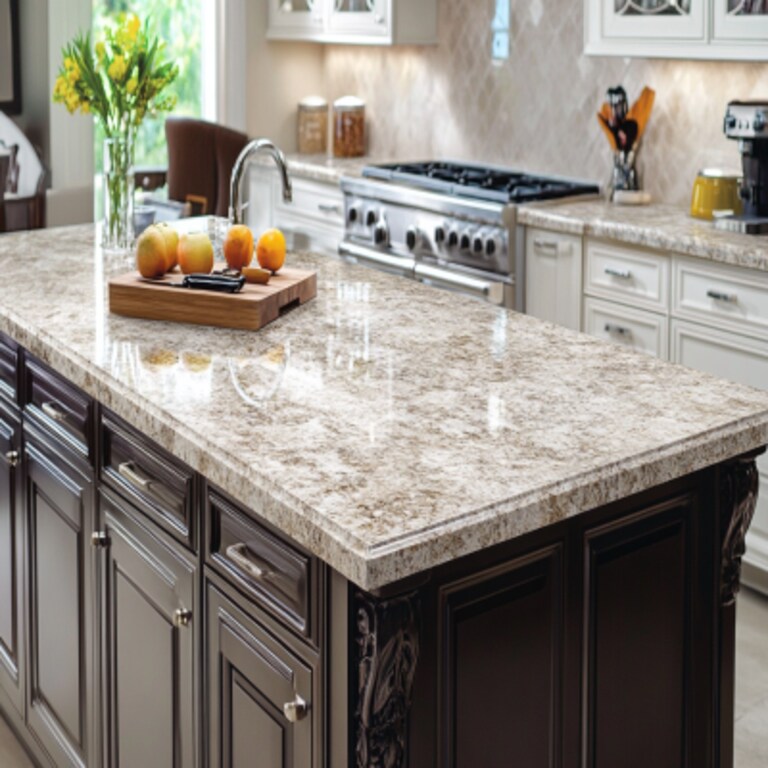 Classic Island Kitchen Design with Quartz Countertop