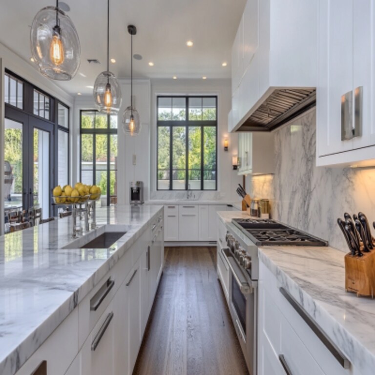 Modern White And Grey Marble Seamless Kitchen Tile Design