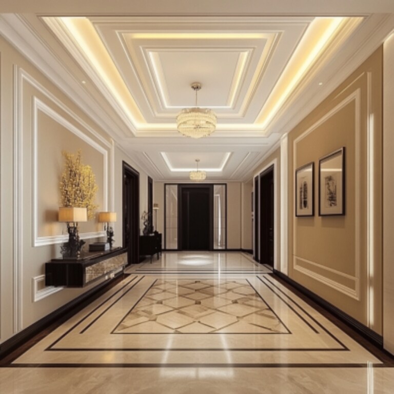 Classic Double-Layered Gypsum Ceiling Design For Foyer