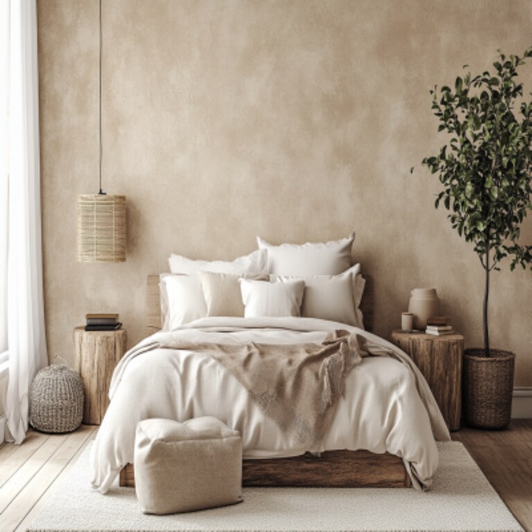 Modern Textured Beige Bedroom Wall Paint Design