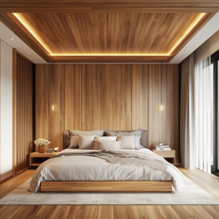 Classic Wooden Floor-To-Ceiling Bedroom Ceiling Design With Panels