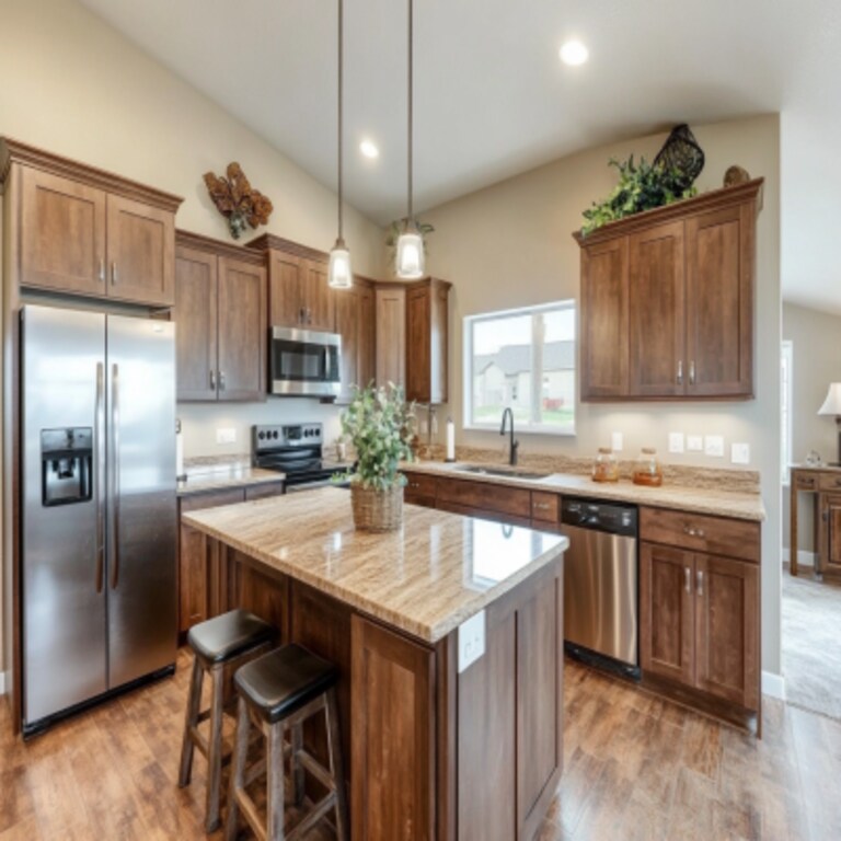 Modern and Spacious L-Shaped Kitchen Design With Corian Countertop