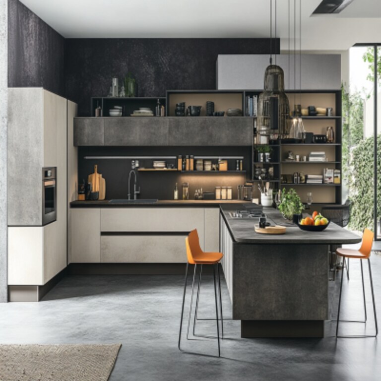 Contemporary Grey and Silver Open Kitchen Design