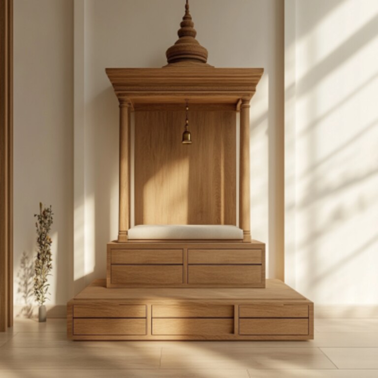 Modern Mandir Design With Four Pullout Drawers