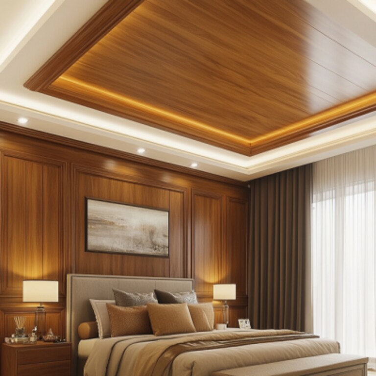 Classic Wooden Single-Layered False Ceiling Design