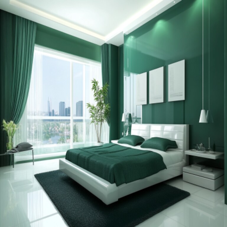 Modern Dark Green Bedroom Wall Paint Design With Grooves