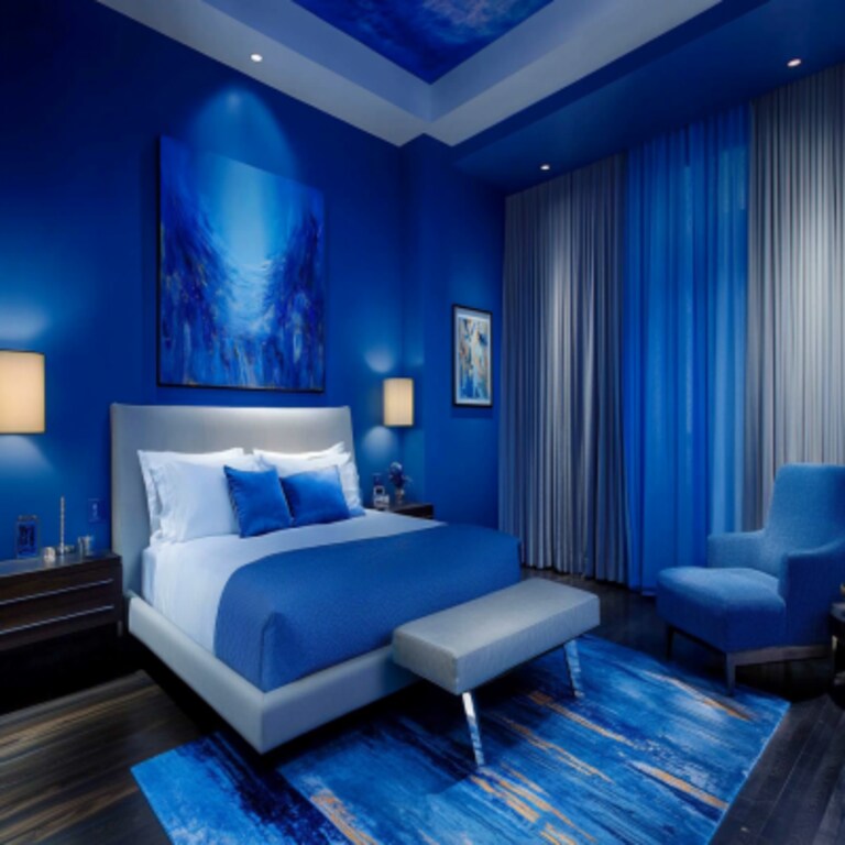 Modern Vibrant Blue Bedroom Wall Paint Design