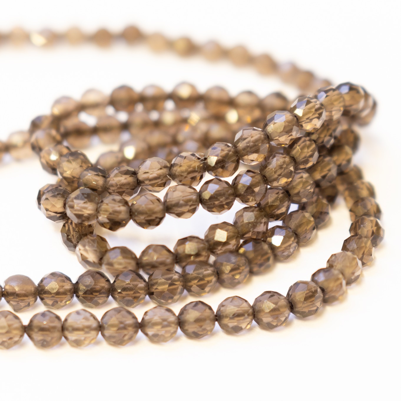 Smoky Quartz Micro Faceted Round Beads - Approx 3.5mm