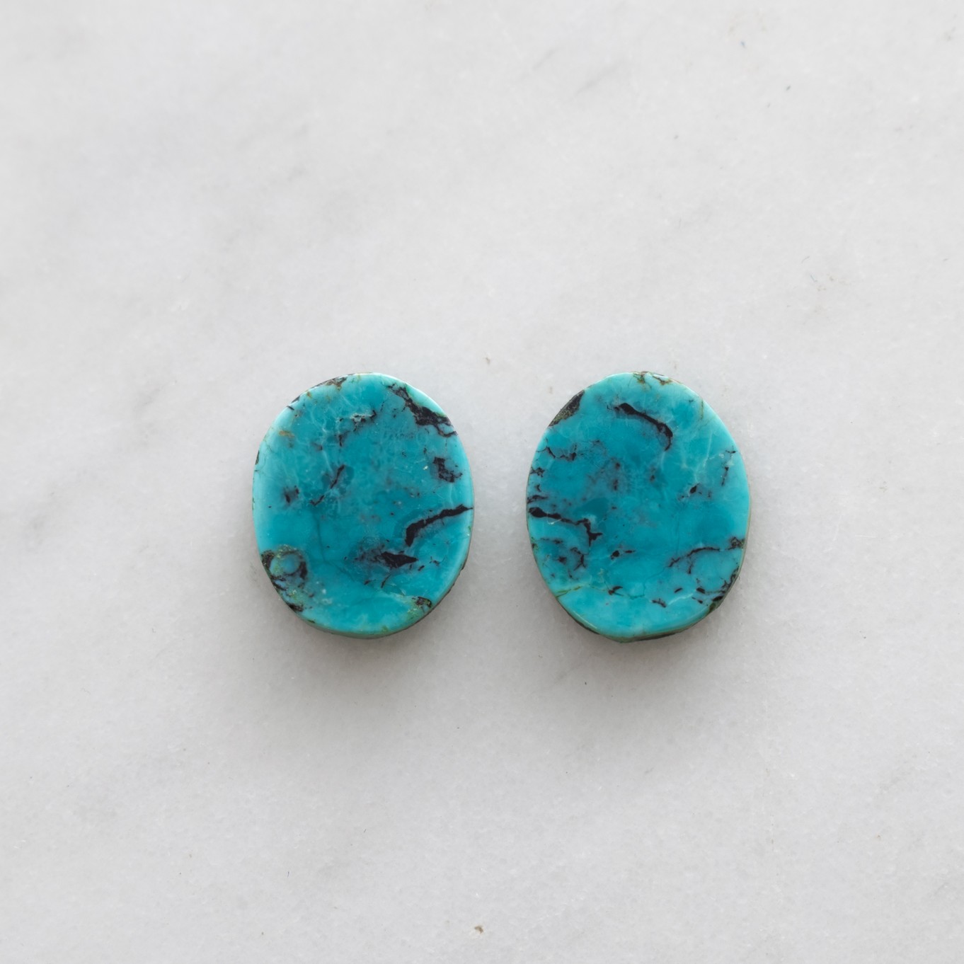 Pair of Chinese Turquoise Freeform Cabochons, Approx 11.5x9.5mm